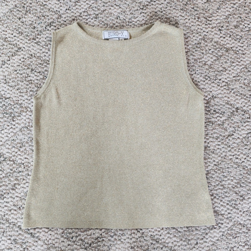 Euro X Women's Silk Tank Gold Metallic M Sleeveless Quiet Luxury Casual Chic Top